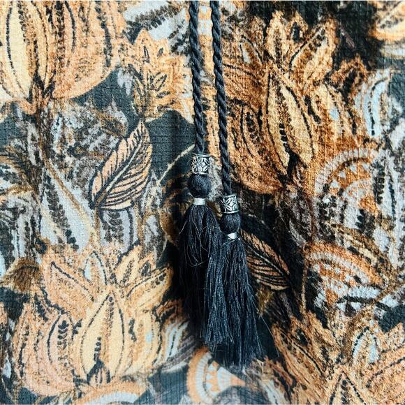 Jane and Delancey Orange Black Brown Peasant Ruffle Blouse Size L Boho Tassels - Picture 10 of 12